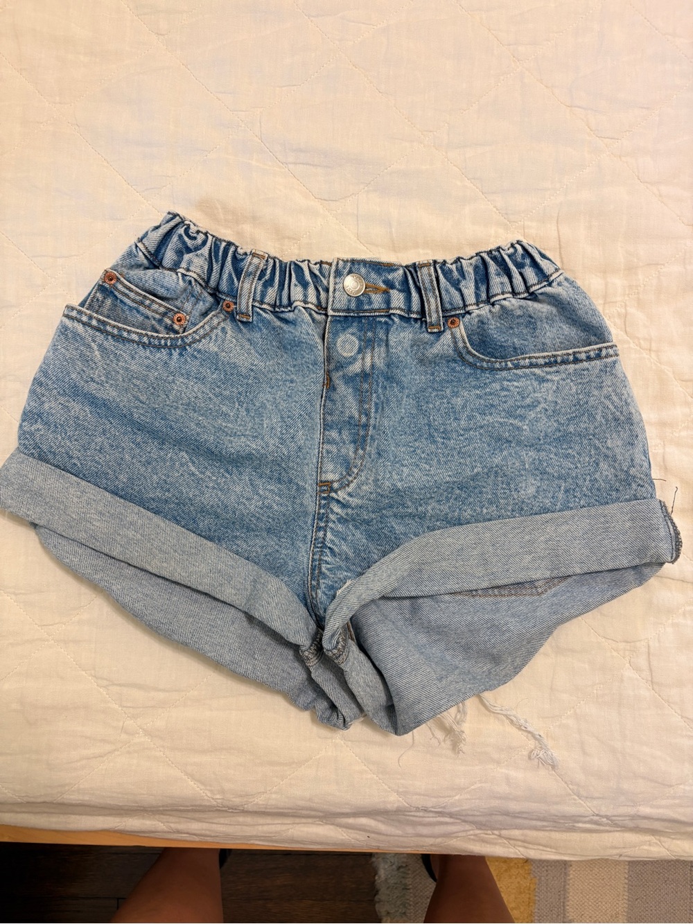 ASOS Blue Denim High-Waist Rolled Hem Shorts